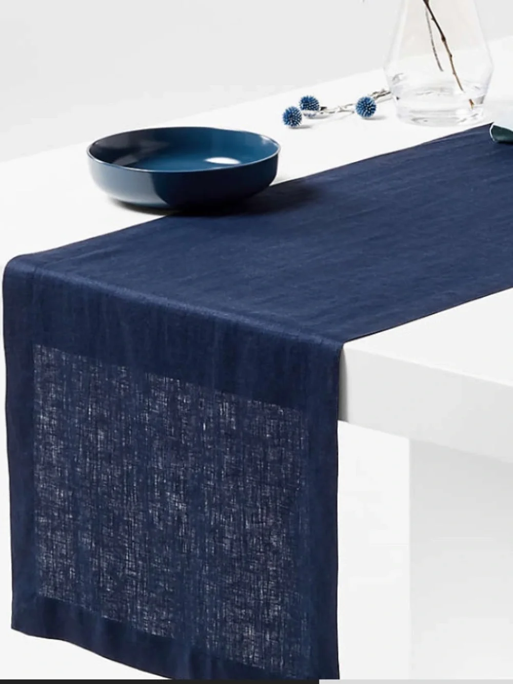 Crate & Barrel pure linen runner navy 14x90” table cover party